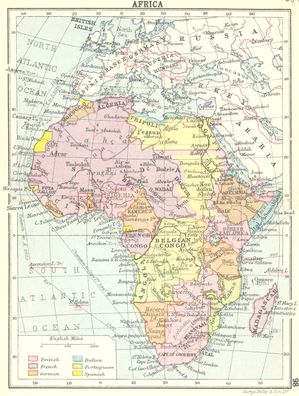AFRICA. Africa; Small map 1912 old antique vintage plan chart